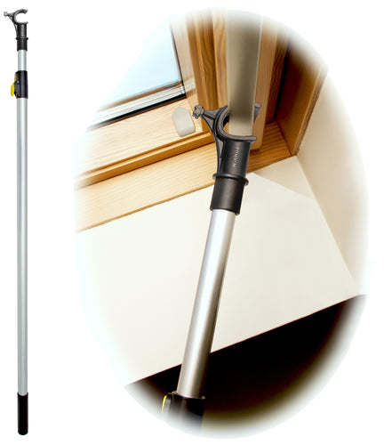 WinHux Telescopic Window Pole Opener 1.2-2.0m Long-Reach Aluminium Button-Lock Skylight Pole, Opener Rod with Non-Slip Hook and Blind Control, Compatible with Velux Keylite Fakro Rooflite
